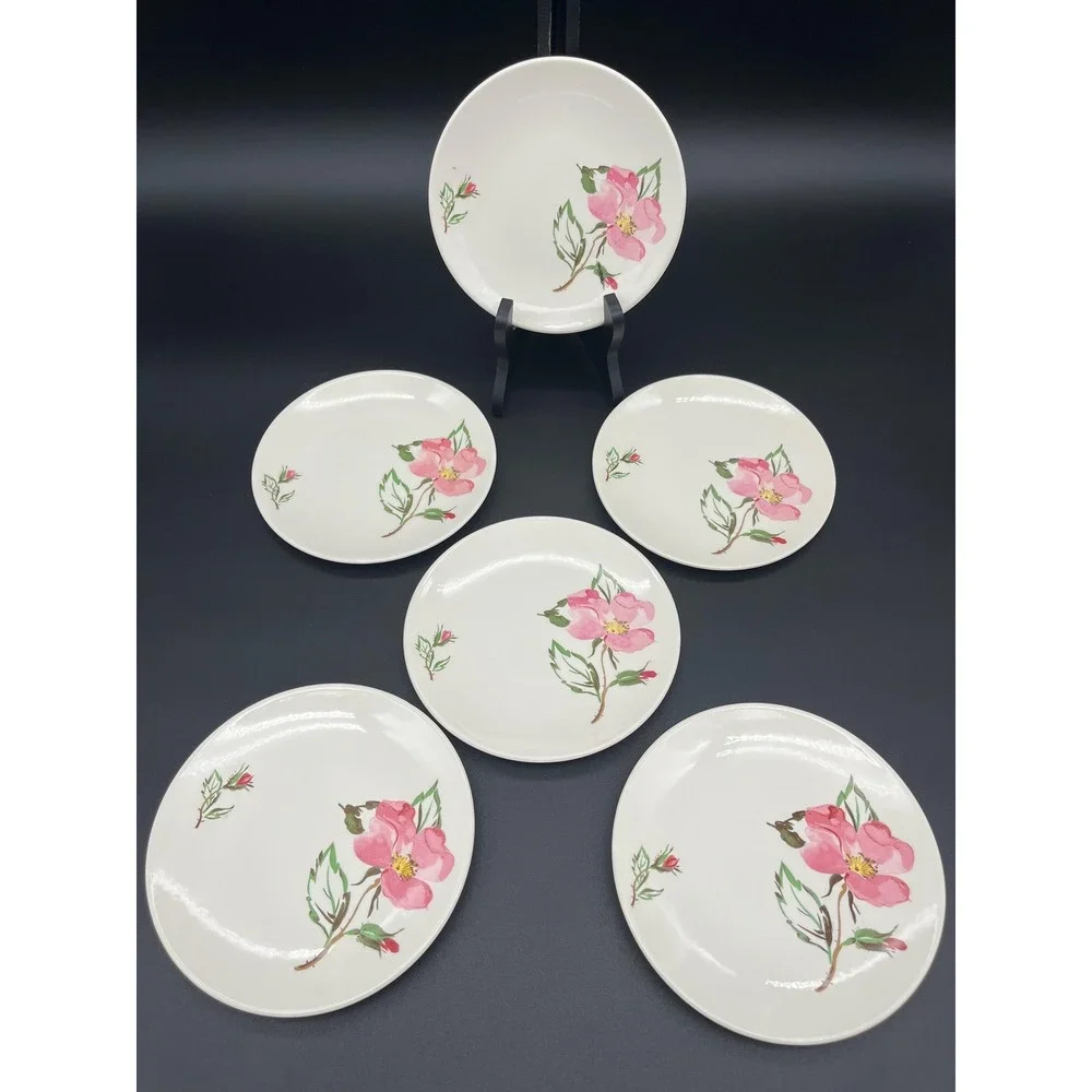 Knowles China Sweetbriar Bread and Butter Plate Set 6 Pieces Pink Roses Dinner